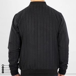 Blouson bomber rayé noir pour homme, fermeture éclair, col montant, polyester, coupe classique, pour l'automne, unisexe - Product Image 2