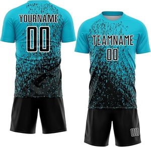 เสื้อฟุตบอลสีน้ำเงินไล่เฉดดำแบบสั่งทำพิเศษ พิมพ์ลายแบบ Sublimation พร้อมชื่อทีมและหมายเลข 00 ผ้าโพลีเอสเตอร์ซับเหงื่อ ชุดฟุตบอลสำหรับทุกเพศ - Product Image 3