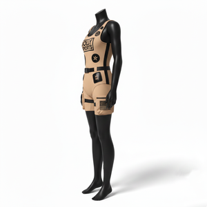 Traje de baño de una pieza para mujer, de poliéster y spandex de alta elasticidad, color beige con paneles negros, cinturón, bolsillo y estampado de logotipo. - Product Image 3