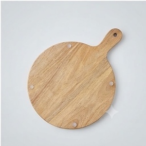 Planche à découper ronde en bois de manguier artisanale avec poignée en bois, écologique, antibactérienne, durable, épaisseur 2,0 cm, passe au lave-vaisselle - Product Image 3