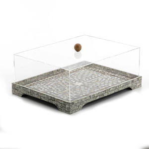Support à gâteau en nacre, vente en gros directe d'usine, plateau en bois bleu recouvert d'acrylique, magnifique présentoir à pâtisserie et à nourriture - Product Image 2