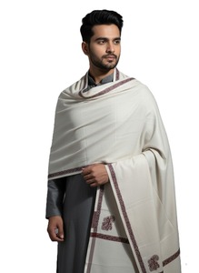 Cream Traditional Shawl printing and embroidery <b>Wrap</b> Scarf Border Design for Daily Wear - Product Image 4