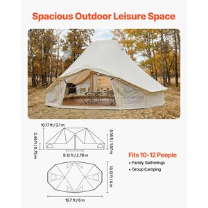 Carpa de Lona Impermeable Tipo Yurt para 4 Estaciones, 19.7 x 13.12 x 10.17 Pies, con Orificio para Estufa - Product Image 2
