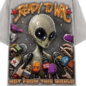 T-shirt surdimensionné pour homme Ready To Win, manches courtes, imprimé motif extraterrestre, col rond, style streetwear, jersey en coton - Product Image 4