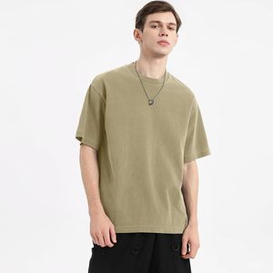 เสื้อยืดแขนสั้นผู้ชายสีพื้นเรียบ ผ้าถัก สวมใส่สบาย ทรงปกติ ย้อมสีเรียบ ระบายอากาศได้ดี ทรงโอเวอร์ไซส์ - Product Image 1