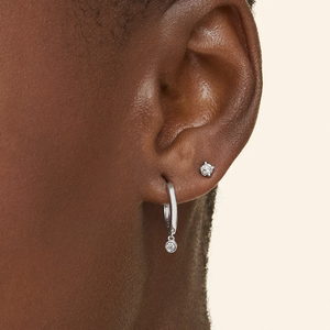 <b>Silver</b> Gold Plated 14K Hoop <b>Earrings</b> with Round Brilliant Cut Diamond D Color IGI Certified Luxury Unisex Everyday Wear - Product Image 3