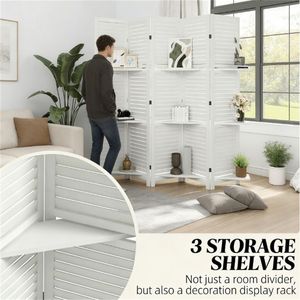 Paravento Bianco a 5 Pannelli con Scaffale Portaoggetti, Divisorio per Camera da Letto e Separatore Ambienti - Product Image 2