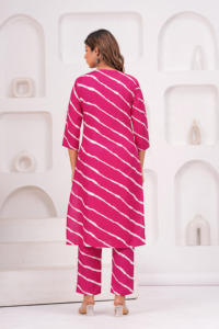<b>Women</b> Pink Striped <b>Kurta</b> Set with Pants | Cotton Printed Kurti Pant Set | Casual & Festive Wear Ethnic Outfit for Ladies - Product Image 2