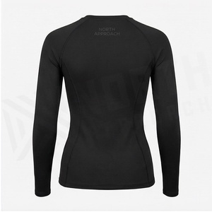 Women's Long Sleeve Crew Neck Solid Black <b>Sweat</b>-Wicking Yoga <b>Top</b> Seamless Polyester Sportswear - Product Image 2