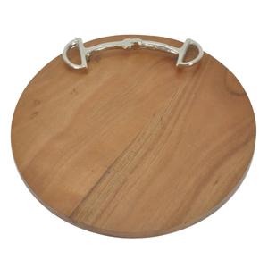 Bandejas decorativas de madera para servir té y aperitivos, bandeja redonda para pizza, diseño de bocado de caballo plateado, últimas bandejas de bambú, suministros para hoteles - Product Image 1