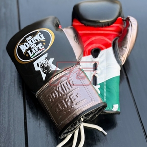 Gants de boxe MMA personnalisés à doigts entièrement couverts |   Évacuation de l'humidité |   Utilisation pour l'entraînement et le sparring |   Lacets à boucles auto-agrippantes |   Cuir de vache véritable - Product Image 1