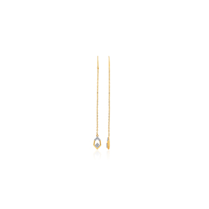 GLEAMORA ENTERPRISE Luxury 18K Yellow Gold <b>Threader</b> Chain <b>Earrings</b> Geometric Lab Grown Diamond Charm | Trendy Women's Wedding - Product Image 2
