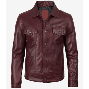2026 OEM Top Trending Maroon Cowhide Leather Jacket For Men's Front Pockets Genuine Quality Low MOQ Winter Fashion <b>Heated</b> Jacket - Product Image 1