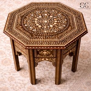 Mesita de Noche Hexagonal con Incrustaciones de Hueso Hecha a Mano, Mueble de Dormitorio con Patrón Floral Tradicional para Hotel o Apartamento, con 1 Cajón - Product Image 3