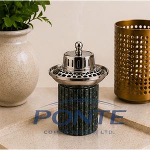 Green Marble Stone Bakhoor Burner with Metal Grill Lid Antique Middle East Mabkhara for Oud Incense & Home Fragrance <b>Decor</b> - Product Image 2