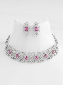 Women's 14K Solid Gold Jewelry Set <b>Pink</b> Tourmaline Diamond Floral <b>Necklace</b> Earrings Wedding Party Romantic Style for Certified - Product Image 4