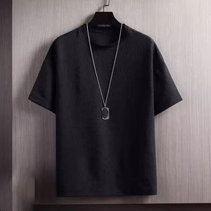 Men's Solid Color Short Sleeve O-Neck T-Shirt Casual <b>Plain</b> Knitted Cotton Regular Fit Breathable <b>White</b> Black - Product Image 3
