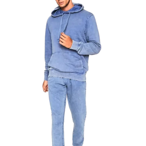 Conjunto de Chándal de Algodón con Capucha Personalizado al por Mayor, Efecto Lavado Ácido, Estampado Sólido, Estilo Jogger, Cómodo para Streetwear - Product Image 2