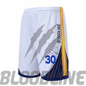 Short de basket-ball blanc pour homme BLOODLINE avec imprimé griffe grise, numéro 30 bleu, bande latérale, séchage rapide, design sportif - Product Image 2