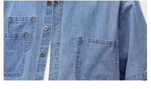 <b>Mens</b> <b>Denim</b> Short Sleeve <b>Shirt</b> Turn Down Collar Solid Color Button-Up Casual Oversized Baggy for Autumn Fashion Wear - Product Image 5