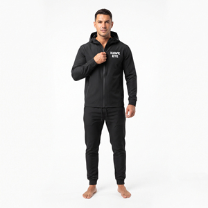 Men's Casual Sports Black Tracksuit Nylon Polyester Hooded <b>Jacket</b> Jogger Set Custom <b>Reflective</b> Logo Activewear - Product Image 5