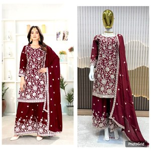 <b>Presenting</b> New Collection Modern Heavy Chinnon Silk Embroidery Sequence Work Top Bottom and Dupatta Set for Party Occasions - Product Image 4