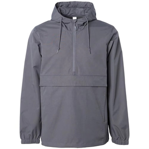 Blouson d'hiver pour homme à capuche, coupe-vent demi-zippé avec logo frontal, 100 % polyester, pour l'extérieur, fourniture directe usine - Product Image 2