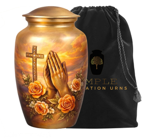 โกศบรรจุอัฐิสำหรับผู้ใหญ่แบบปรับแต่งได้ เป็นมิตรกับสิ่งแวดล้อม สำหรับคริสเตียน พร้อมลายกางเขนและมือกำลังอธิษฐาน - Product Image 3