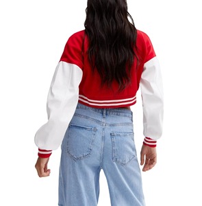 Bulk <b>Women</b> Knitted Cotton Crop <b>Varsity</b> <b>Jacket</b> Raised Logo 3D Puff Embroidery College <b>Jacket</b> Custom Brand Private Label Vendor - Product Image 3