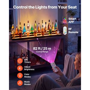 Mobile Bar in Acrilico a 3 Ripiani con Illuminazione LED, 60 Pollici, Espositore per Bar Domestico con Telecomando RF e Controllo App - Product Image 5