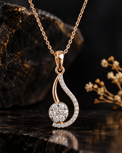 Colgante Vintage de Oro Rosa Sólido de 14k con Diamante Natural de Corte Brillante Redondo para Boda y Aniversario, Certificado por IGI - Product Image 3