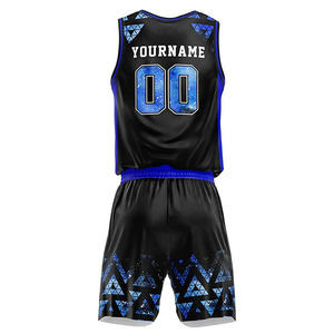 Ensemble short et maillot de basketball personnalisés par sublimation, 100 % polyester, col en V, sans manches, short à cordon de serrage, faible MOQ, vente en gros - Product Image 1