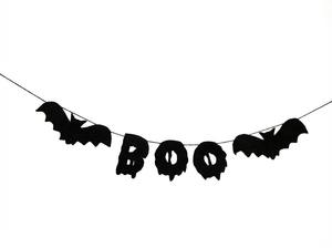 พวงมาลัยค้างคาว BOO สุดหลอนสำหรับตกแต่งฮาโลวีน ป้ายแบนเนอร์ BOO สีดำทำจากผ้าสักหลาดพร้อมรูปทรงค้างคาว พวงมาลัย BOO สำหรับแขวนในวันฮาโลวีน ทำด้วยมือ - Product Image 4