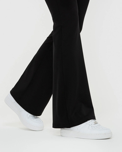 Mid <b>Flared</b> Leg Yoga <b>Leggings</b> Full Length Solid Black Polyester/Nylon Four-Way Stretch Elastic Simple Pants Women's Fitness Wear - Product Image 4