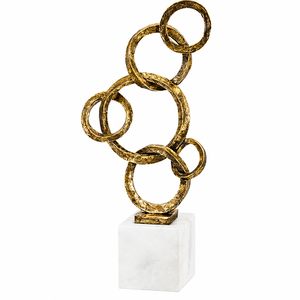 Sculpture abstraite moderne de luxe en aluminium doré avec base en marbre blanc naturel pour la décoration du salon et des bureaux d'hôtel - Product Image 6