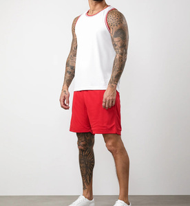 OEM Custom Men’s White Tank Top and Red Shorts <b>Set</b> 2 Piece Breathable Gym Sportswear Sleeveless Quick-Dry Workout Summer Outfit - Product Image 1