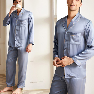 Ensemble de pyjamas en soie satinée pour homme, manches longues, couleur unie, col châle, vêtements de détente classiques, toutes saisons, lavable en machine - Product Image 6
