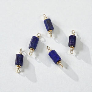 Connecteurs breloques en argent sterling 925 avec pierre précieuse lapis-lazuli en tube 6x12mm à double attache - Product Image 1
