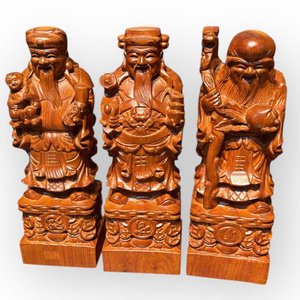 Statue durable des Trois Dieux de la Fortune, de la Prospérité et de la Longue Vie, sculptée, peinte et polie en bois d'Huong parfumé - Product Image 1