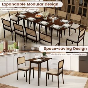 Set Tavolo da Pranzo Allungabile 45 Pollici in Legno di Noce e Marmo, 2 Tavoli Convertibili da Mezzo Rotondo ad Ovale per 4-6 Persone - Product Image 6