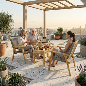Ensemble de jardin en teck pour l'extérieur avec 2 chaises et une table, design rustique, meubles résistants aux intempéries pour la terrasse - Product Image 6