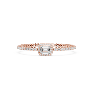 Bracelet de luxe en or rose 10K avec diamants de laboratoire taille émeraude et halo de diamants, bracelet tennis élégant pour femme - Product Image 1