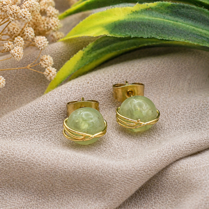 Peridot Wire Wrap Earrings 8mm | Round Green Gemstone <b>Studs</b> | Dainty Birthstone Jewelry - Product Image 1