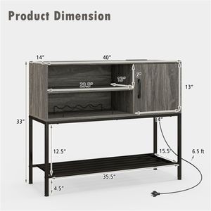 Midcentury Rustic Brown <b>Sideboard</b> with 2 AC Outlets 2 USB Ports Charging Buffet Cabinet with Wine Rack for Villa or Farmhouse - Product Image 4