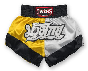 Shorts de Muay Thai Twins bleus, blancs et noirs avec logo brodé, coupe classique, pour hommes, entraînement de boxe, adultes, respirants et légers - Product Image 1