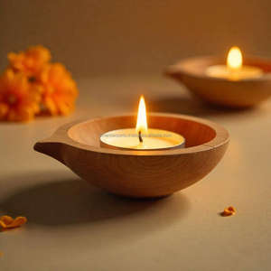 Candelabro Artesanal de Madera de Acacia Premium para Iluminación de Diwali y Festividades, 1 Color, Crea una Atmósfera Tradicional y Serena - Product Image 2