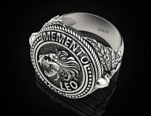 Bague en argent sterling 925 oxydé noir avec crâne Leo Memento Mori - Product Image 3