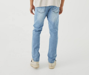 Jeans en denim rigide bleu clair de style vintage pour homme, coupe droite, bouton uni, printemps-été, fabrication sur mesure OEM - Product Image 2