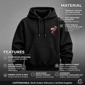 Sudadera con Capucha para Hombre, Negra, 100% Algodón, Invierno, con Bolsillo Frontal y Estampado de Cruz Gótica, 350g, Forro Polar, Servicio OEM - Product Image 5