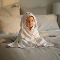 Baby Hooded Towel Velour Cotton Soft Absorbent Bunny Ear Bath Wrap Personalized Embroidery Blank Newborn Gifts Premium Safe Soft